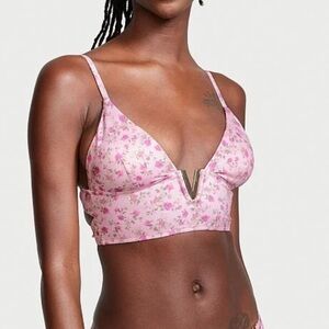 Victoria’s Secret (LIKE NEW) Pink floral flower longline swimsuit bikini top
